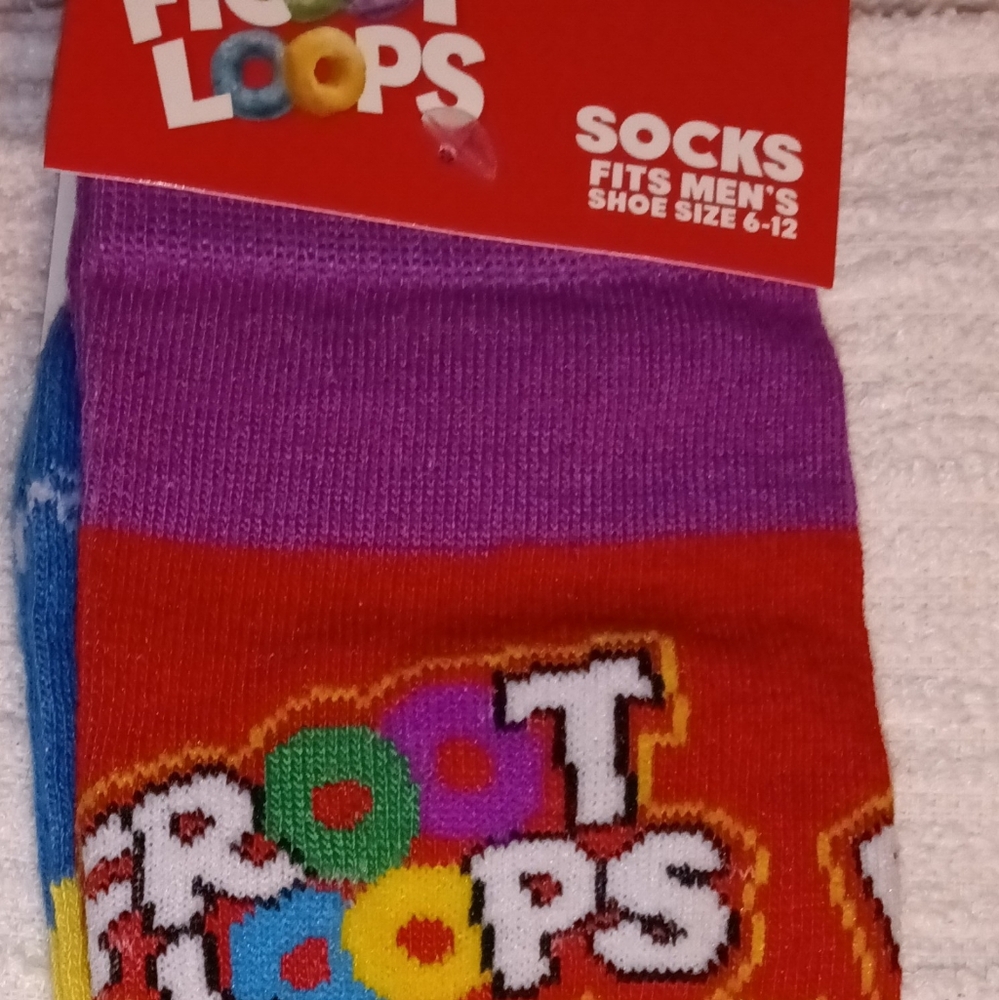 2 Pair Set Men's Socks Cereal Themed Fruit Loops And Frosted Flakes
